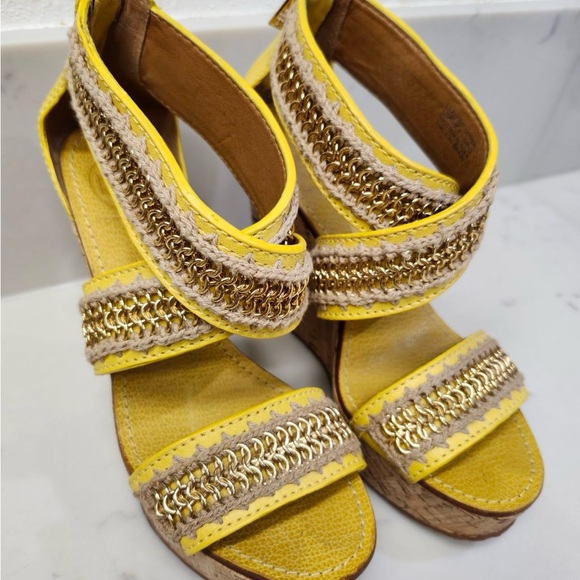 Tory Burch Yellow Wedge Sandals - Picture 2 of 6